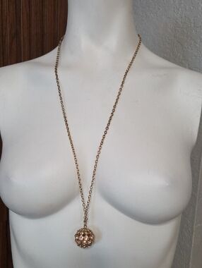 Gold-Tone Long Pendant Necklace with Sparkling Crystal Ball - Women Jewelry